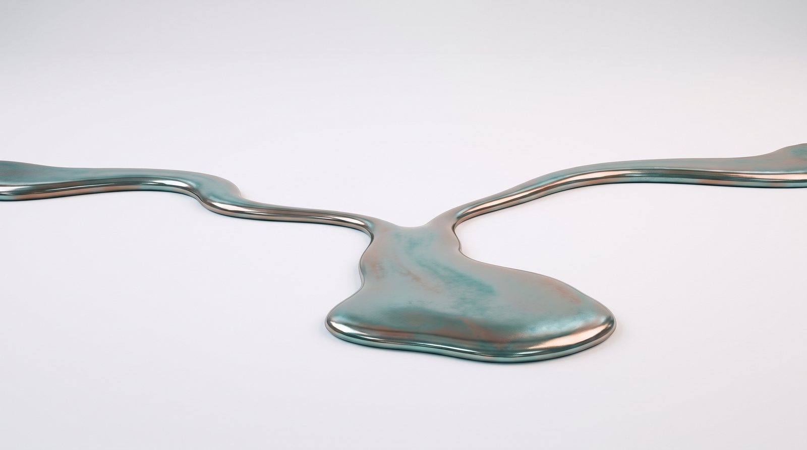 Kunstwerk: zwei Ströme aus flüssigem Chrom fließen zu einem einzigen zusammen
